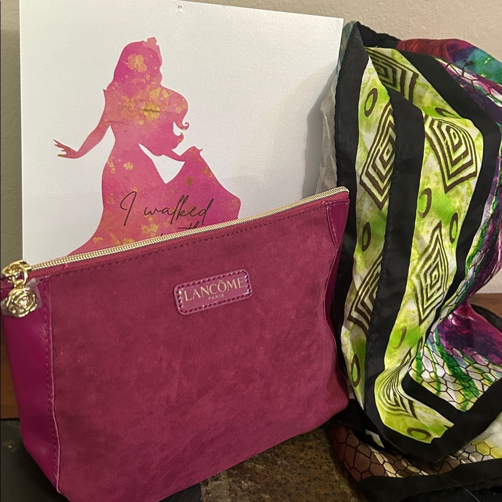 Adrienne Landau Scarf and Lancome Suede Cosmetic Pouch Bundle
